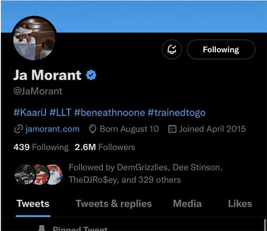 莫兰特已经激活了他的推特账号